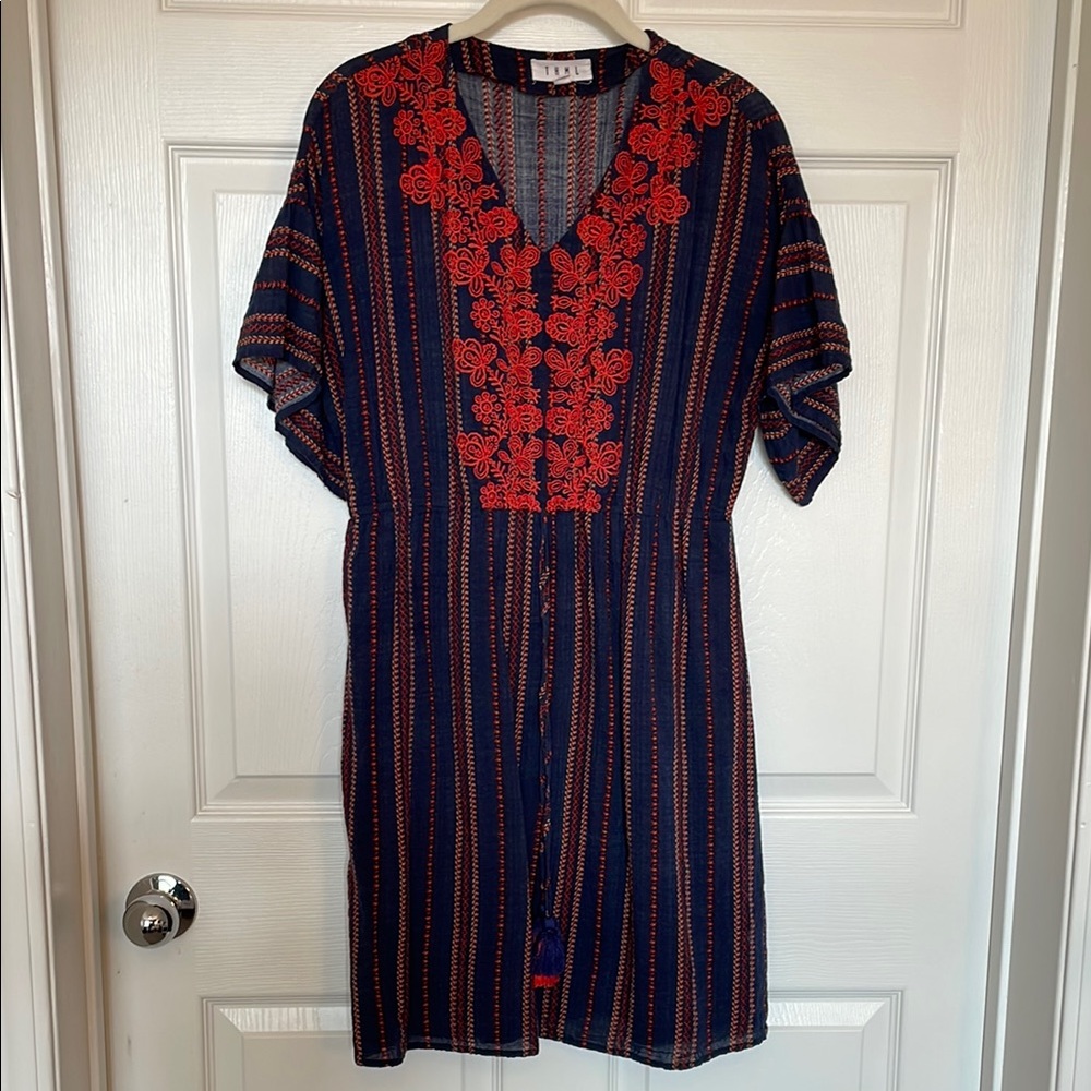 THML Navy Dress with Red Embroidered Trim